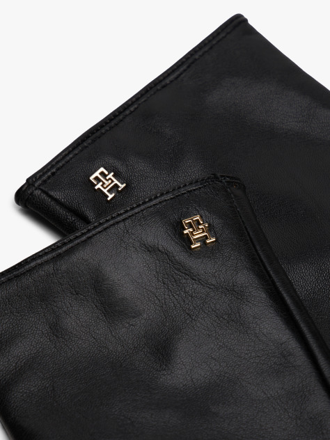 Black Chic TH Monogram Plaque Leather Gloves  Women