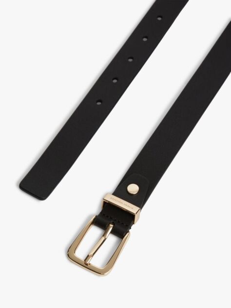 Black Logo Keeper Rectangular Buckle Leather Belt  Women