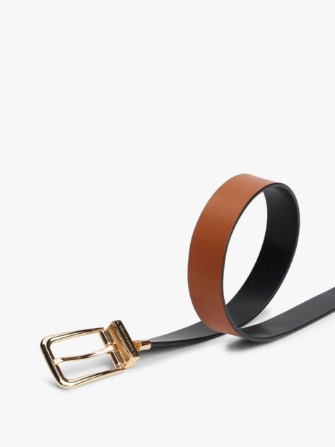 Multi Rectangular Buckle Reversible Leather Belt  Women