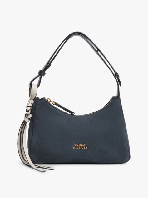 Blue Metal Logo Suede Shoulder Bag  Women