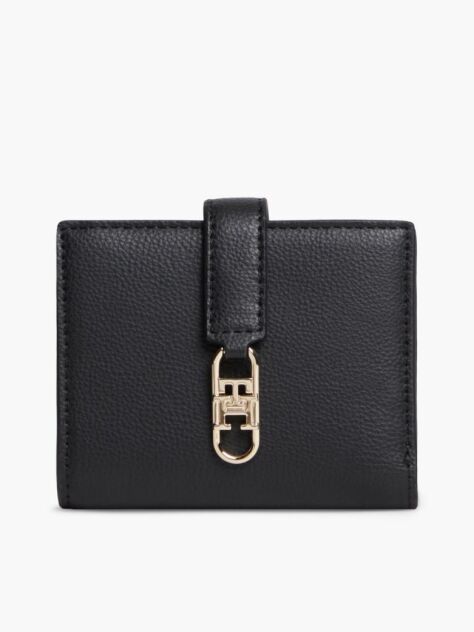 Black TH Monogram Plaque Bifold Wallet  Women
