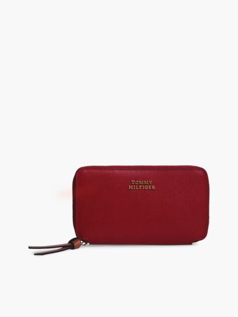 Red Leather Metal Logo Zip-Around Wallet  Women