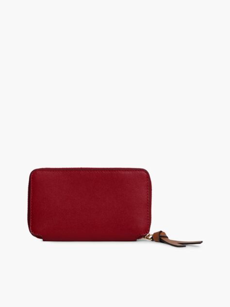 Red Leather Metal Logo Zip-Around Wallet  Women