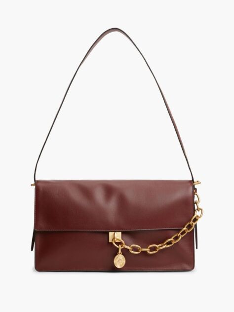 Red Leather Chain Charm Shoulder Bag  Women
