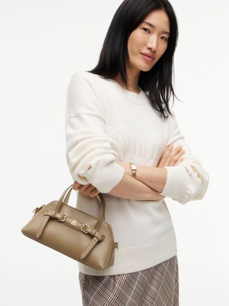 Beige Buckle Strap Crossbody Tote Bag  Women