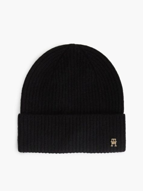 Black Pure Cashmere TH Monogram Plaque Beanie  Women