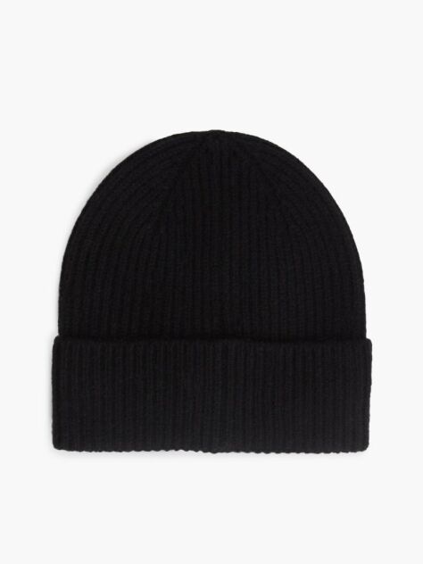 Black Pure Cashmere TH Monogram Plaque Beanie  Women