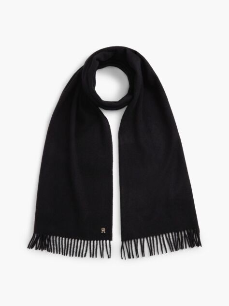 Black Pure Cashmere TH Monogram Fringe Scarf  Women