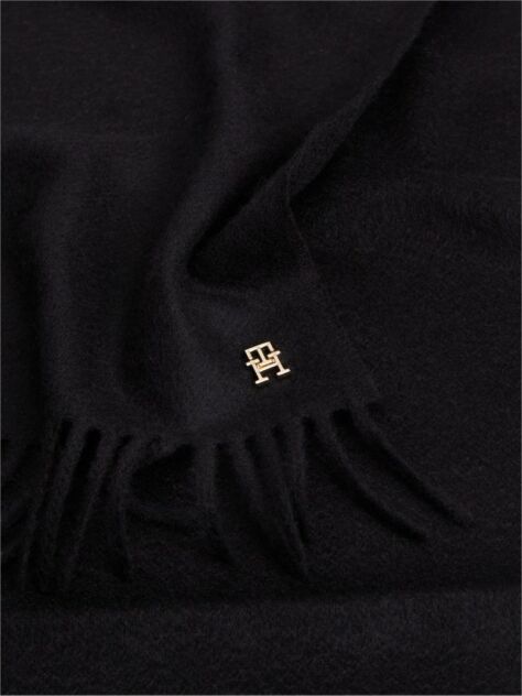 Black Pure Cashmere TH Monogram Fringe Scarf  Women