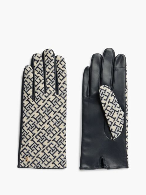 Blue TH Monogram Jacquard Leather Gloves  Women