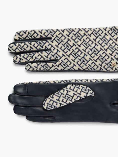 Blue TH Monogram Jacquard Leather Gloves  Women