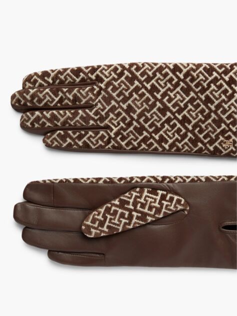 Brown TH Monogram Jacquard Leather Gloves  Women