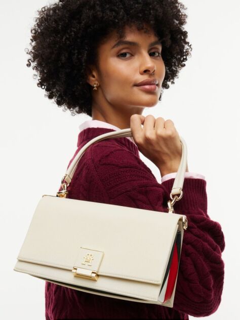 Beige Global Stripe TH Monogram Crossbody Bag  Women