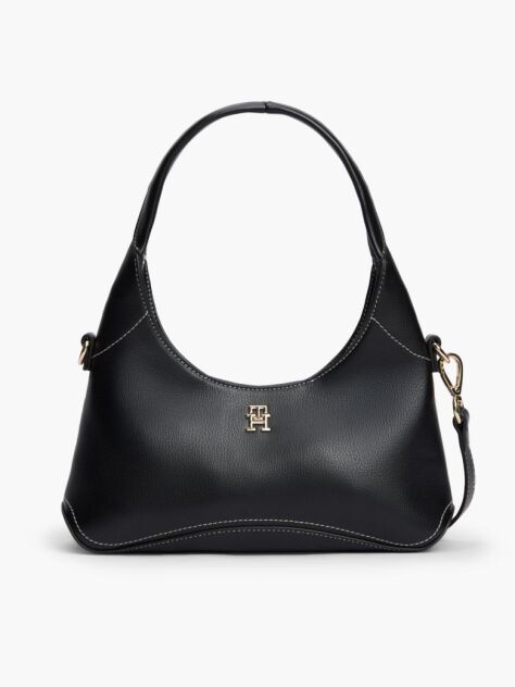 Black TH Monogram Plaque Crossbody Hobo Bag  Women