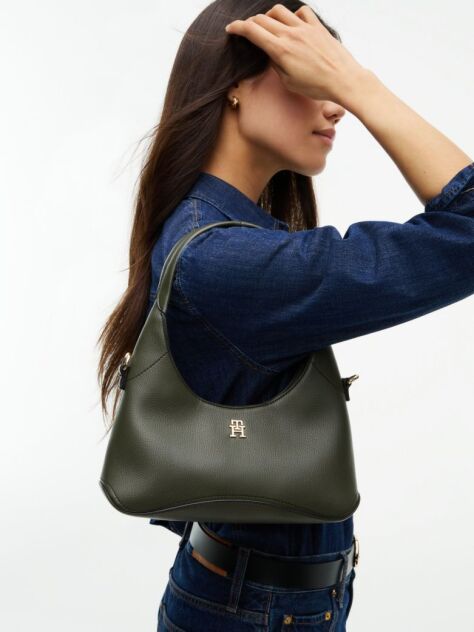 Green TH Monogram Plaque Crossbody Hobo Bag  Women
