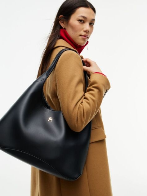 Black Zip Pocket TH Monogram Hobo Bag  Women