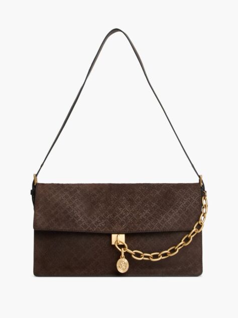 Brown Suede TH Monogram Chain Shoulder Bag  Women