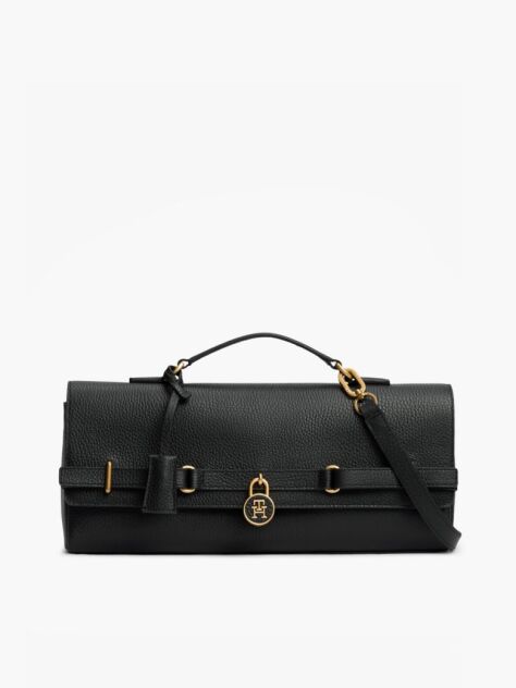 Black The American Icon Leather Padlock Clutch  Women