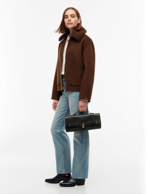 Black The American Icon Leather Padlock Clutch  Women