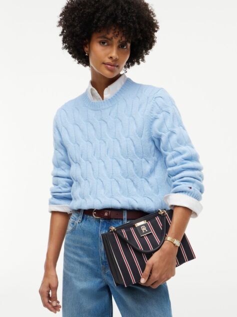 Blue Global Stripe TH Monogram Satchel  Women