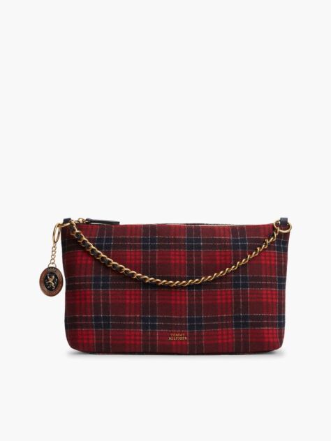 Blue Wool Blend Check Chain Shoulder Bag  Women