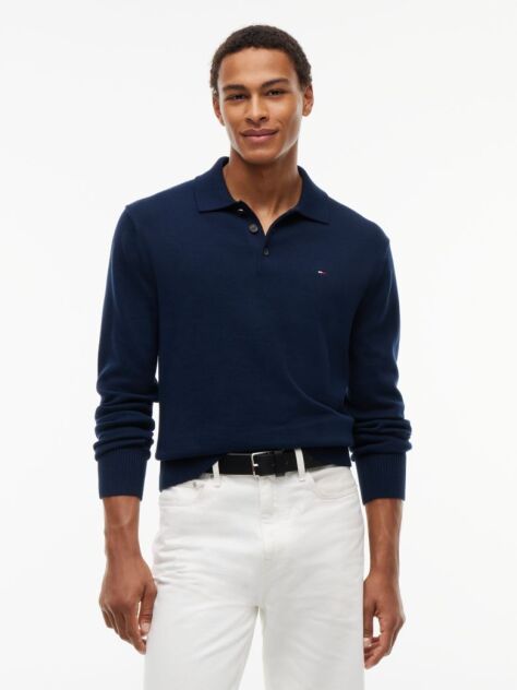 Blue Tommy Flag Slim Polo Jumper  Men