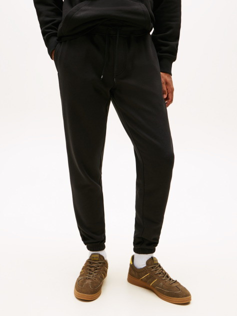 Black Tommy Flag Embroidery Cuffed Slim Joggers  Men