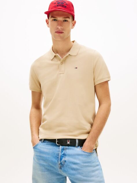 Beige Flag Patch Slim Fit Polo Shirt  Men