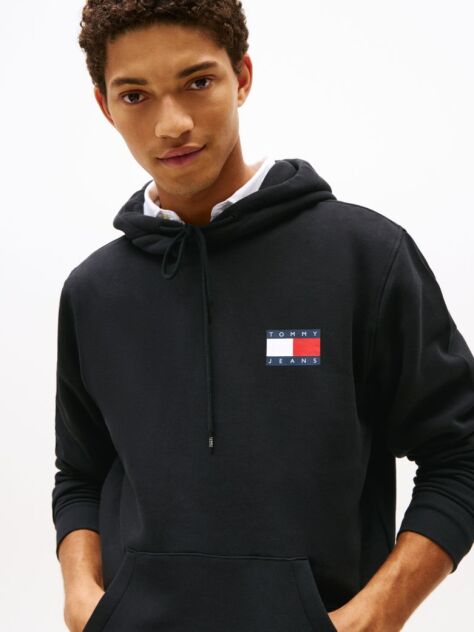 Black Logo Drawstring Hoody  Men