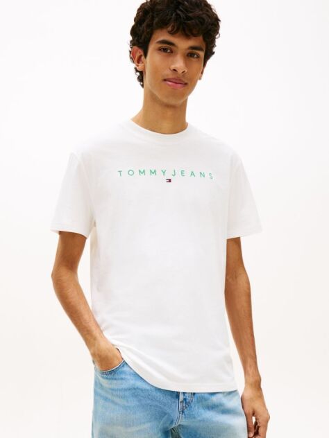 Άσπρο T-Shirt Σε Κανονική Γραμμή Με Κεντητό Λογότυπο  Άνδρες
