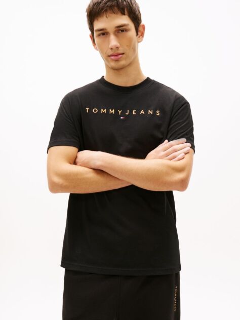 Μαύρο T-Shirt Σε Κανονική Γραμμή Με Κεντητό Λογότυπο  Άνδρες