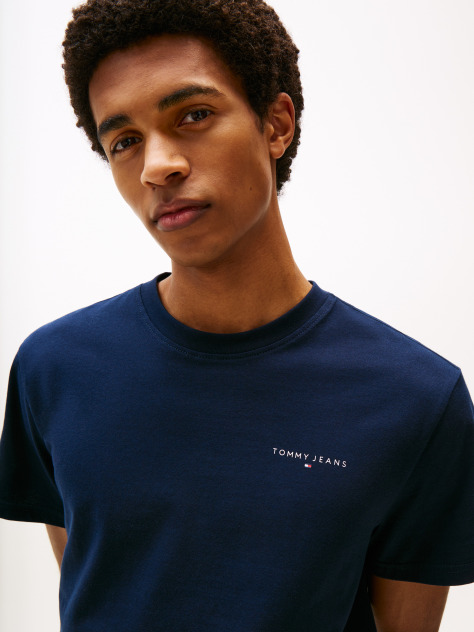Blue Linear Logo Slim Crew Neck T-Shirt  Men