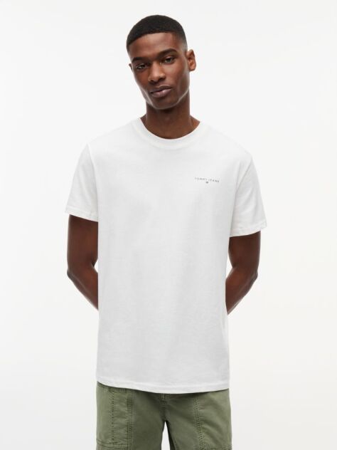 White Linear Logo Slim Crew Neck T-Shirt  Men