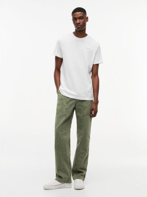White Linear Logo Slim Crew Neck T-Shirt  Men