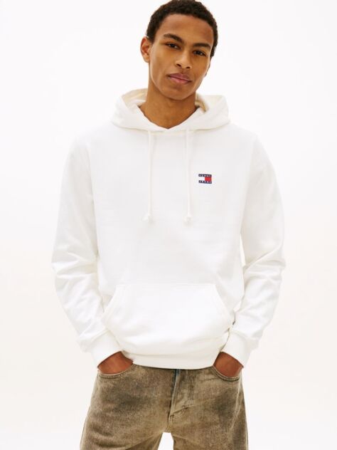 White Tommy Badge Brushed Terry Hoody  Men