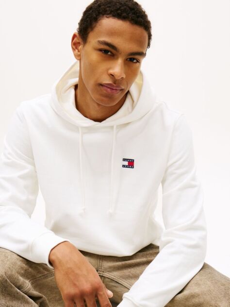White Tommy Badge Brushed Terry Hoody  Men