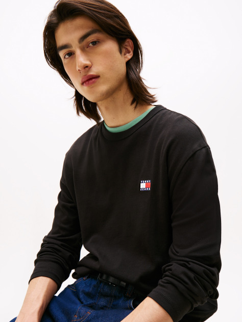 Black Tonal Tommy Badge Long Sleeve T-Shirt  Men