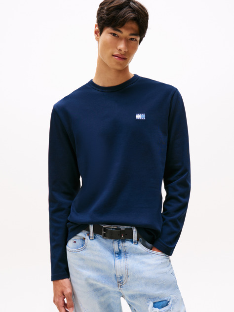 Blue Tonal Tommy Badge Long Sleeve T-Shirt  Men