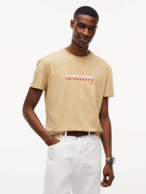 Beige Logo Jersey Crew Neck T-Shirt  Men