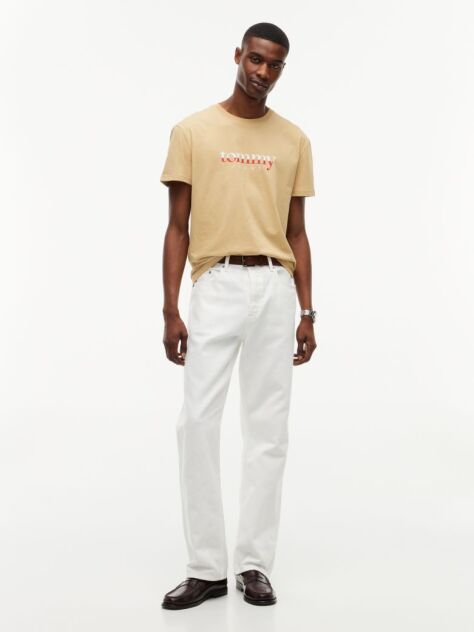 Beige Logo Jersey Crew Neck T-Shirt  Men
