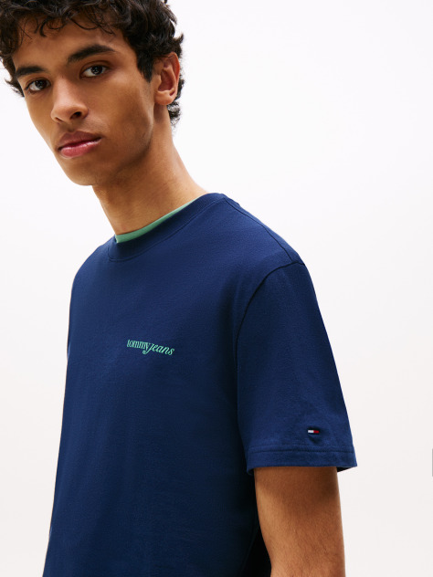 Μπλε T-Shirt Με Κλασική Λαιμόκοψη Και Σχέδιο Στο Πίσω Μέρος  Άνδρες