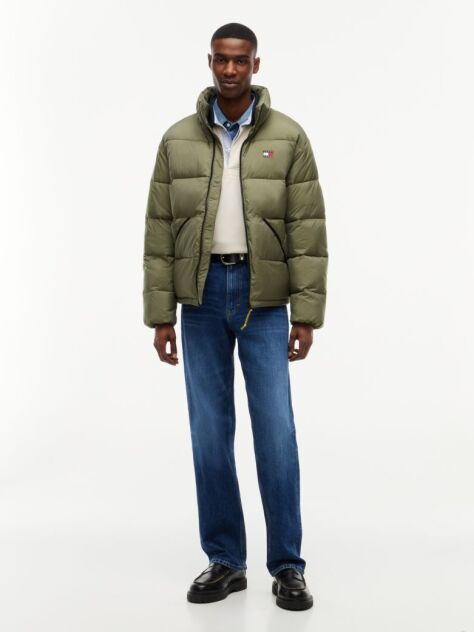 Green Water Repellent Crinkle Relaxed Puffer Jacket  Men