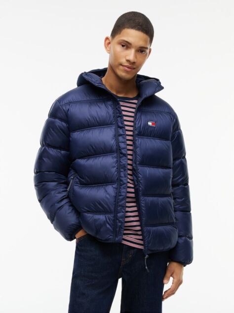 Blue Tonal Logo Hooded Puffer Jacket  Men