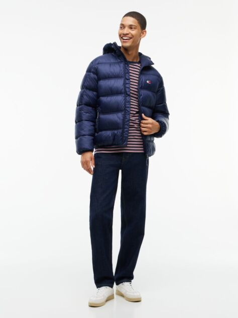 Blue Tonal Logo Hooded Puffer Jacket  Men