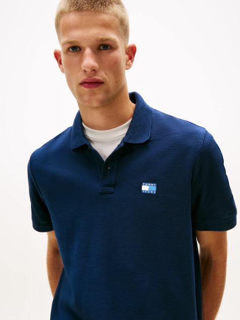 Blue Tommy Badge Pique Polo Shirt  Men