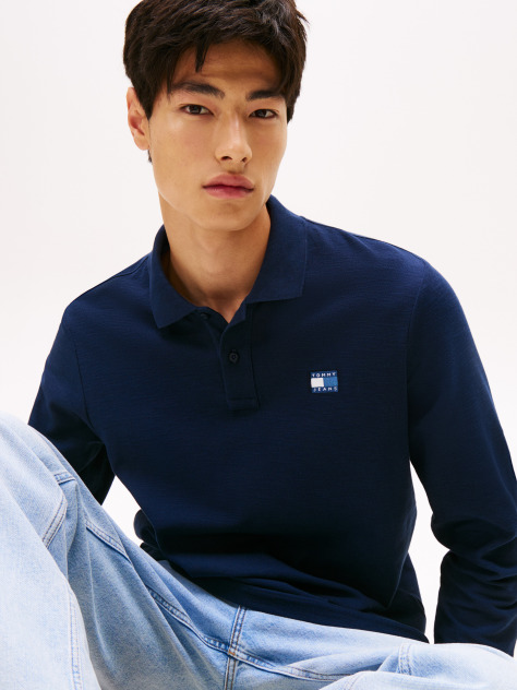 Blue Regular Fit Long Sleeve Polo Shirt  Men