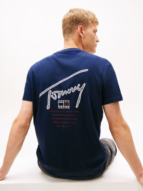 Blue Signature Back Logo Crew Neck T-Shirt  Men