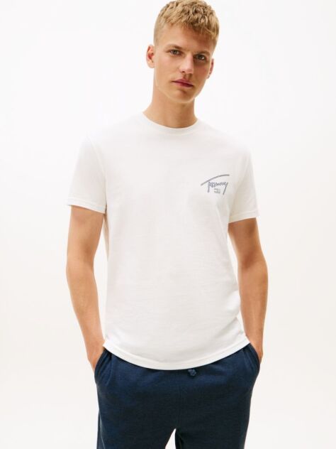 Beige Signature Back Logo Crew Neck T-Shirt  Men