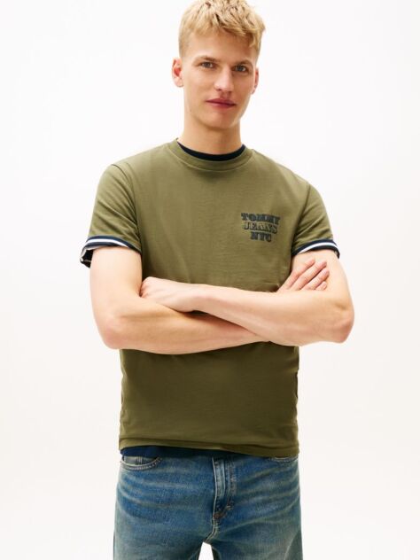 Πράσινο Slim T-Shirt Με Varsity Λογότυπο  Άνδρες