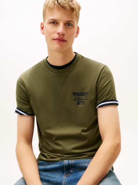 Πράσινο Slim T-Shirt Με Varsity Λογότυπο  Άνδρες